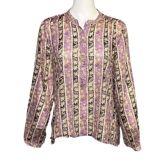 Isabel Marant Etoile Maria Peasant Blouse Lilac Black Stripe Top Size 42 US 10 - Picture 1 of 10